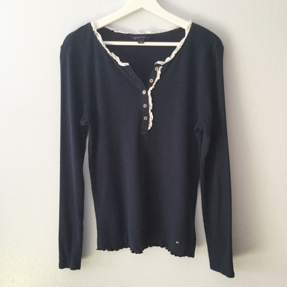 Tommy Hilfiger Henley Tee With Ruffle Trim ▪️